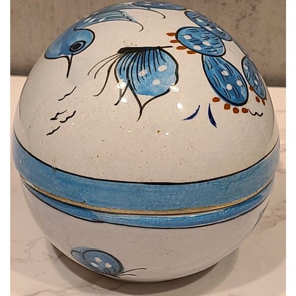 Tonala Pottery 5" Egg Shaped Trinket Box Hand Painted Blue Bird Folk Art Mexico - Picture 6 of 15
